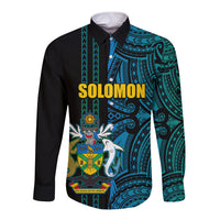 Custom Solomon Islands Long Sleeve Button Shirt Polynesian Tribal LT6 Unisex Blue - Polynesian Pride