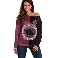 Custom Mangaia Of Cook Islands Off Shoulder Sweater Mix Half Black LT6 Women Maroon - Polynesian Pride