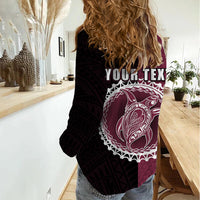 Custom Mangaia Of Cook Islands Women Casual Shirt Mix Half Black LT6 - Polynesian Pride