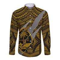 Polynesian Guam Long Sleeve Button Shirt with Coat Of Arms Claws Style - Gold LT6 Unisex Gold - Polynesian Pride