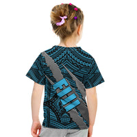 Polynesian Fiji Kid T Shirt with Coat Of Arms Claws Style - Blue LT6 - Polynesian Pride