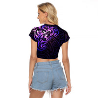 New Zealand Raglan Cropped T Shirt Maori Matariki Galaxy Sky Purple LT6 - Polynesian Pride