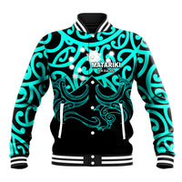 Matariki New Zealand Baseball Jacket Maori New Year Turquoise LT6 Unisex Green - Polynesian Pride