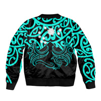 Matariki New Zealand Sleeve Zip Bomber Jacket Maori New Year Turquoise LT6 - Polynesian Pride