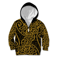 New Zealand Kid Hoodie Maori Pattern Gold LT6 Zip Hoodie Gold - Polynesian Pride