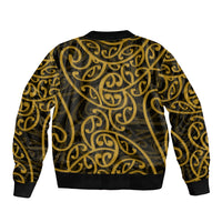 New Zealand Sleeve Zip Bomber Jacket Maori Pattern Gold LT6 - Polynesian Pride