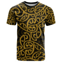New Zealand T Shirt Maori Pattern Gold LT6 Gold - Polynesian Pride