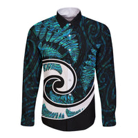 New Zealand Long Sleeve Button Shirt Maori With Silver Fern Papua Shell Green Ver.2 LT6 Unisex Green - Polynesian Pride