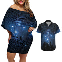 Matariki Te Tau Hou Māori Couples Matching Off Shoulder Short Dress and Hawaiian Shirt New Zealand Starry Sky LT7 Galaxy - Polynesian Pride