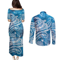 World Ocean Day Polynesian Pattern Couples Matching Puletasi and Long Sleeve Button Shirt Crystal Waves LT7 - Polynesian Pride