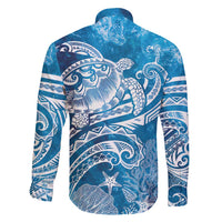 World Ocean Day Polynesian Pattern Family Matching Long Sleeve Bodycon Dress and Hawaiian Shirt Crystal Waves