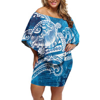 World Ocean Day Polynesian Pattern Family Matching Off Shoulder Short Dress and Hawaiian Shirt Crystal Waves