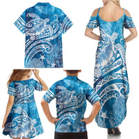 World Ocean Day Polynesian Pattern Family Matching Summer Maxi Dress and Hawaiian Shirt Crystal Waves
