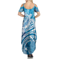 World Ocean Day Polynesian Pattern Family Matching Summer Maxi Dress and Hawaiian Shirt Crystal Waves