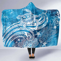 World Ocean Day Polynesian Pattern Hooded Blanket Crystal Waves LT7 One Size Blue - Polynesian Pride