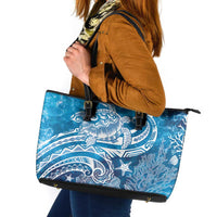 World Ocean Day Polynesian Pattern Leather Tote Bag Crystal Waves LT7 Blue - Polynesian Pride