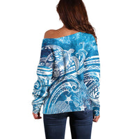 World Ocean Day Polynesian Pattern Off Shoulder Sweater Crystal Waves