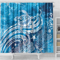 World Ocean Day Polynesian Pattern Shower Curtain Crystal Waves