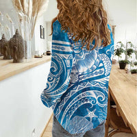 World Ocean Day Polynesian Pattern Women Casual Shirt Crystal Waves