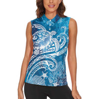 World Ocean Day Polynesian Pattern Women Sleeveless Polo Shirt Crystal Waves