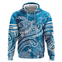 World Ocean Day Polynesian Pattern Zip Hoodie Crystal Waves