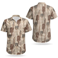 Aloha Hawaii Vintage Kahili Pa'a Lima Couples Matching Short Sleeve Bodycon Dress and Hawaiian Shirt Palaka Print Cozy Beige
