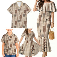 Aloha Hawaii Vintage Kahili Pa'a Lima Family Matching Mermaid Dress and Hawaiian Shirt Palaka Print Cozy Beige LT7 - Polynesian Pride