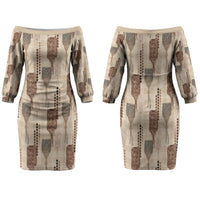 Aloha Hawaii Vintage Kahili Pa'a Lima Family Matching Off The Shoulder Long Sleeve Dress and Hawaiian Shirt Palaka Print Cozy Beige LT7 Mom's Dress Beige - Polynesian Pride