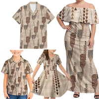 Aloha Hawaii Vintage Kahili Pa'a Lima Family Matching Off Shoulder Maxi Dress and Hawaiian Shirt Palaka Print Cozy Beige LT7 - Polynesian Pride