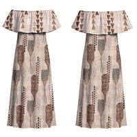 Aloha Hawaii Vintage Kahili Pa'a Lima Family Matching Off Shoulder Maxi Dress and Hawaiian Shirt Palaka Print Cozy Beige LT7 Mom's Dress Beige - Polynesian Pride