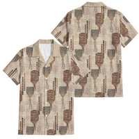 Aloha Hawaii Vintage Kahili Pa'a Lima Family Matching Off Shoulder Maxi Dress and Hawaiian Shirt Palaka Print Cozy Beige LT7 Dad's Shirt - Short Sleeve Beige - Polynesian Pride