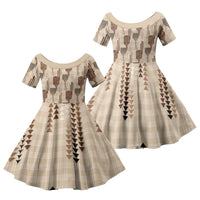 Aloha Hawaii Vintage Kahili Pa'a Lima Family Matching Off Shoulder Maxi Dress and Hawaiian Shirt Palaka Print Cozy Beige LT7 Daughter's Dress Beige - Polynesian Pride