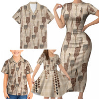 Aloha Hawaii Vintage Kahili Pa'a Lima Family Matching Short Sleeve Bodycon Dress and Hawaiian Shirt Palaka Print Cozy Beige LT7 - Polynesian Pride