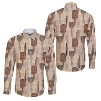 Aloha Hawaii Vintage Kahili Pa'a Lima Family Matching Short Sleeve Bodycon Dress and Hawaiian Shirt Palaka Print Cozy Beige LT7 Dad's Shirt - Long Sleeve Beige - Polynesian Pride