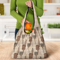Aloha Hawaii Vintage Kahili Pa'a Lima Grocery Bag Palaka Print Cozy Beige