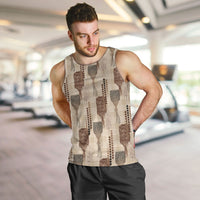 Aloha Hawaii Vintage Kahili Pa'a Lima Men Tank Top Palaka Print Cozy Beige