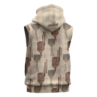 Aloha Hawaii Vintage Kahili Pa'a Lima Sleeveless Hoodie Palaka Print Cozy Beige