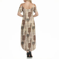 Aloha Hawaii Vintage Kahili Pa'a Lima Summer Maxi Dress Palaka Print Cozy Beige LT7 - Polynesian Pride