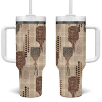 Aloha Hawaii Vintage Kahili Pa'a Lima Tumbler With Handle Palaka Print Cozy Beige