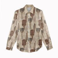 Aloha Hawaii Vintage Kahili Pa'a Lima Women Casual Shirt Palaka Print Cozy Beige