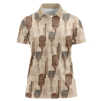 Aloha Hawaii Vintage Kahili Pa'a Lima Women Polo Shirt Palaka Print Cozy Beige