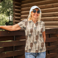 Aloha Hawaii Vintage Kahili Pa'a Lima Women Polo Shirt Palaka Print Cozy Beige