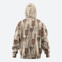 Aloha Hawaii Vintage Kahili Pa'a Lima Zip Hoodie Palaka Print Cozy Beige