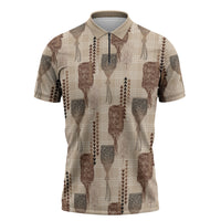 Aloha Hawaii Vintage Kahili Pa'a Lima Zipper Polo Shirt Palaka Print Cozy Beige LT7 Beige - Polynesian Pride