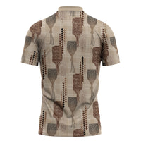 Aloha Hawaii Vintage Kahili Pa'a Lima Zipper Polo Shirt Palaka Print Cozy Beige LT7 - Polynesian Pride