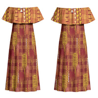 Aloha Hawaii Vintage Kahili Pa'a Lima Couples Matching Off Shoulder Maxi Dress and Hawaiian Shirt Palaka Print Hilo Royal Red-Yellow