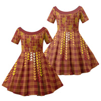Aloha Hawaii Vintage Kahili Pa'a Lima Family Matching Mermaid Dress and Hawaiian Shirt Palaka Print Hilo Royal Red-Yellow LT7 Daughter's Dress Red - Polynesian Pride