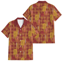 Aloha Hawaii Vintage Kahili Pa'a Lima Family Matching Off The Shoulder Long Sleeve Dress and Hawaiian Shirt Palaka Print Hilo Royal Red-Yellow LT7 Dad's Shirt - Short Sleeve Red - Polynesian Pride