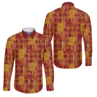Aloha Hawaii Vintage Kahili Pa'a Lima Family Matching Off The Shoulder Long Sleeve Dress and Hawaiian Shirt Palaka Print Hilo Royal Red-Yellow LT7 Dad's Shirt - Long Sleeve Red - Polynesian Pride