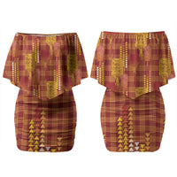 Aloha Hawaii Vintage Kahili Pa'a Lima Family Matching Off Shoulder Short Dress and Hawaiian Shirt Palaka Print Hilo Royal Red-Yellow LT7 Mom's Dress Red - Polynesian Pride